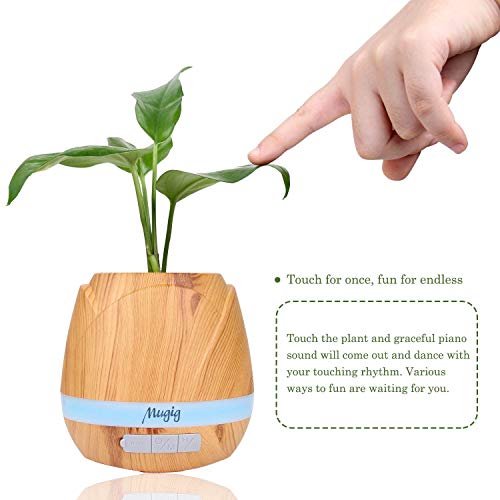 Mugig Music Flowerpot, Music Plant Pot with Wireless Bluetooth Speaker, Multi-color LED Light Smart Touch Musical Flower Pots for Office Home Decor