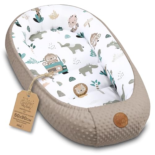 Baby Nest Soft Baby Nest - Cuddly and Portable Soft Nest for Cot Cot Pram Travel Bedroom - Cosy Warm Baby and Girl 90 x 50 cm Africa Khaki