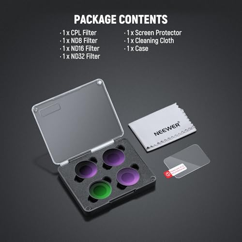 NEEWER ND Filter Set Compatible with DJI Osmo Nano (ND8/16/32/CPL), Screw On Action Camera Lens Neutral Density Filter Multicoated Optical Glass Accessories with Screen Protector, 4 Packs