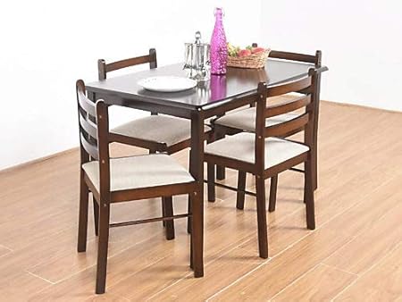 T2A Furniture Duflex Solid Wood Dining Table with High Back Chairs Set for 4 People (Brown)