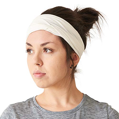 CHARM mens Elastic Bandana Headband Japanese Long Hair Dreads Head wrap White