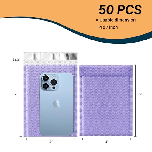 Yens 4x8 Poly Bubble Mailers 50 Pack - Waterproof Self Seal Shipping Envelopes For Packaging