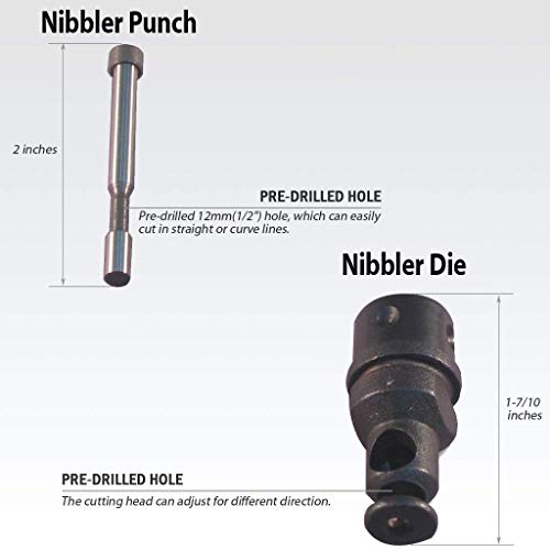 FIRSTINFO Taiwan Pro Auto Body Sheet Metal Cutter - Power Drill Nibbler with Extra 2 Punches Nibbler Drill Attachment for Straight Curve and Circle Cutting