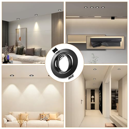 LteelDay Round Recessed Spotlight Frame, Black Metallic Porthole GU10 with 30° Swivel, Ø68-80 mm Cut, Includes GU10 Socket for LED or Halogen Lamps, Pack of 20