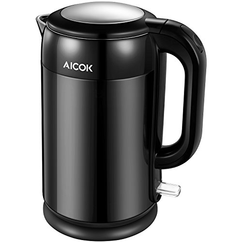 Aicok Stainless Steel Interior Double Wall Cool Touch Cordless Electric Tea Kettle, 1.7-Liter, Black