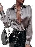 MakeMeChic Women's Satin Silk Long Sleeve Blouse