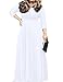 POSESHE Women's Solid V-Neck 3/4 Sleeve Plus Size Evening Party Maxi Dress (L, White)