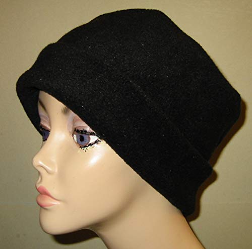 Womens Black Anti Pill Fleece Pillbox Winter Hat Chemo Cancer Hat