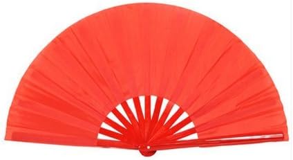 Tai Chi Fan Fan thick bamboo bone ring Mulan fan red Shan Gu performances fan tai chi kung fu fan send fan bags (33cm, Right too plain)