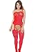 ZIUMUDY Women's Sexy Fishnet Crotchless Strap Floral Bodystocking Stretch Tights (Red)