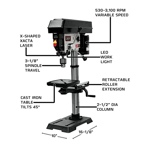 JET JWDP12, 12Inch Benchtop Drill Press, 1/2HP, 1Ph 115V (716000