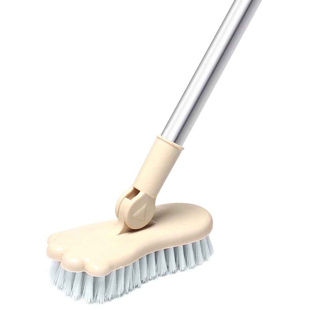 Floor Scrub Brush Bathroom Bathtub Shower Tile Grout Scrubber Rotatable 5.9inches Wide 47.2inches Long Handle Indoor Kitchen Push Broom Scrubbing Cleaning Brush for Hard to Reach Areas