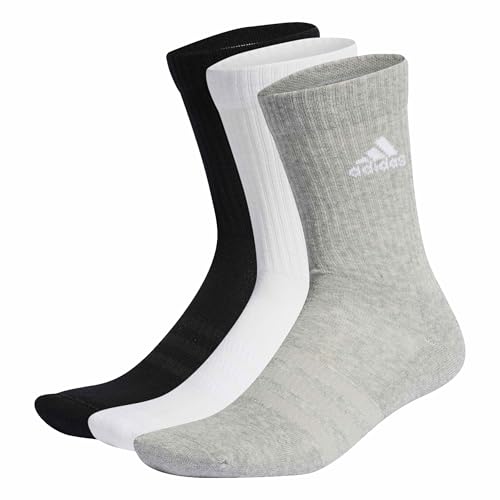 adidas Unisex Cushioned Crew Socks 3 Pairs, Medium Grey Heather / White / Black, 10.5-12.5 thumbnail 1