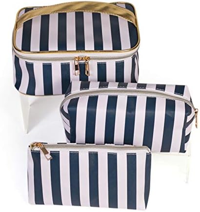 Hibala Makeup Bag Portable Travel Cosmetic Bag Waterproof Organizer Multifunction Case with Zipper Toiletry Bags Handbags for Women (Stripe 3P) 1 Hibala Makeup Bag Portable Travel Cosmetic Bag Waterproof Organizer Multifunction Case with Zipper Toiletry Bags Handbags for Women (Stripe 3P)