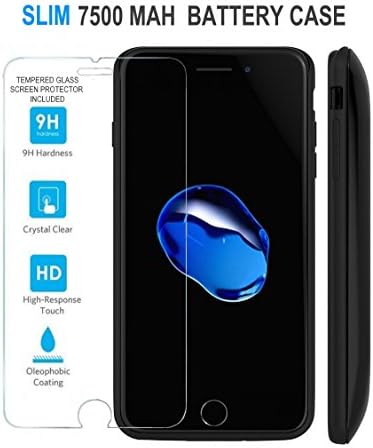iPhone 7 Plus Battery Case + Tempered Glass Screen Protector, ZgearZ 7500mAh Slim Charger External Rechargeable Power Pack. Use This Portable Protective Charging Cover Case as Backup Power for iPhone