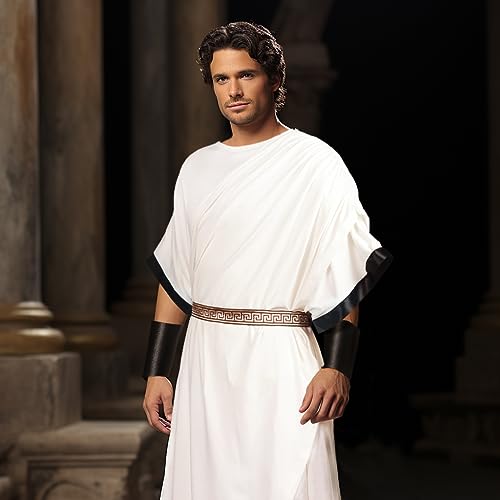 UQJE Toga Men Greek Costume Togas Costume Halloween Roman Greek God Costume  with Wristband-Adult