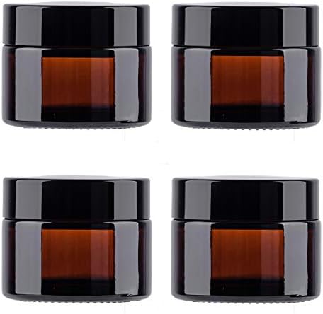 1 oz 30ml 4 Pack Snow Diamond Empty Amber Round Glass Jars, with White Inner Liners and black Lids, High End Glass Containers for Salve Cream, Premium Vials (30ml/1 oz, 4 Pack)
