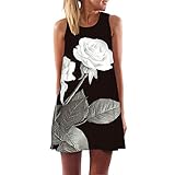Women's Summer Sleeveless Mini A-Line Beach Sundress Vintage 3D Floral Print Tank Top Dress Chaofanjiancai