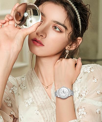 OLEVS Womens Watches Small Face Ladies Watches for Women with Day Date Diamond Silver Gold Two Tone Stainless Steel Waterproof Analog Reloj para Mujer Classic Fashion Dress Quartz Womens Wrist Watch