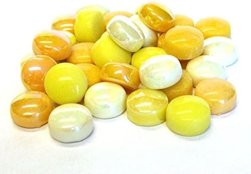 50 French Yellow Optic Drops Mix Recycled Glass Gems Round Shaped Mosaic Tiles