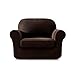SUBRTEX Stretch Armchair Sofa Slipcover 2 Piece Sofa Cover 1 Seater Soft Couch Slipcover Washable Furniture Covers, Jacquard Fabric Small Checks(Chocolate,Armchair)