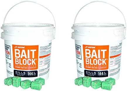J T Eaton 166004 709-PN Bait Block Rodenticide Anticoagulant Bait, Peanut Butter Flavor, For Mice and Rats (9 lb Pail of 144) (2 PAIL'S)