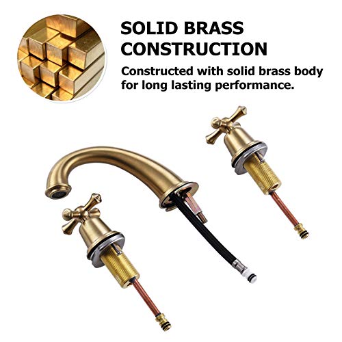 RKF Solid Brass Two Handle Widespread Bathroom Sink Faucet with METAL Pop-up Drain with overflow and CUPC Supply Hoses,CWF034-BG,Brushed Gold - Thumbnail 3