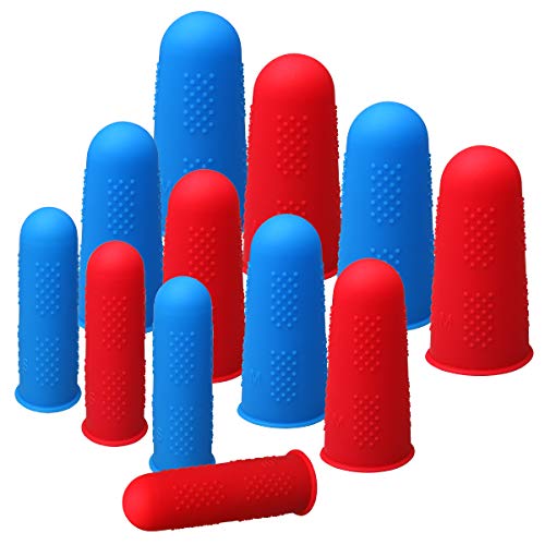 Pengxiaomei 12 Pieces Silicone Hot Glue Gun Finger Caps Silicone Finger Protectors for Hot Glue Wax Rosin Resin Honey Adhesives Scrapbooking Sewing in 3 Sizes (Blue and Red)