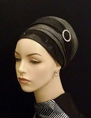 Exquisite and Elegant black and silver shimmer sinat tichel, tichels, apron tichels, head wraps, chemo scarves, mitpachat