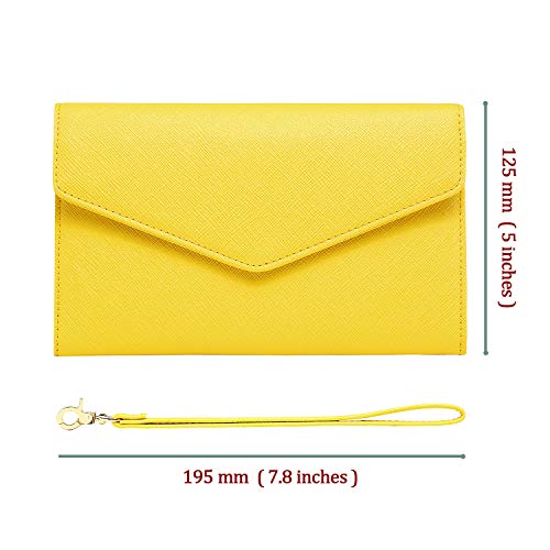Krosslon Rfid Passport Holder Wristlet Travel Wallet Trifold Documents Organizer Slim Purse, Fit US UK CA Passport Cover Traveling Accessories for Women, Vibrant Yellow(208#) - Thumbnail 5