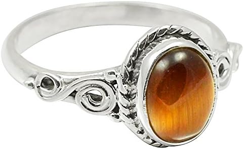 SILVERART 2.4Gm Natural Genuine Cabochon Tiger Eye Solid 925 Sterling Silver Ring Size 6.5
