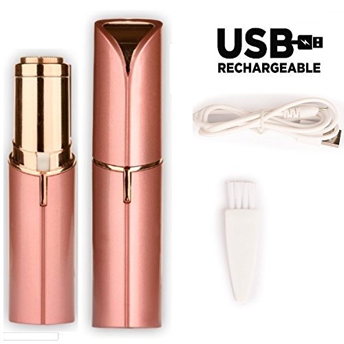 Rechargeable Facial Hair Remover for Women, Flawless Painless Electric USB Battery Lipstick Razor Good Finishing and Well Touch on the Upper Lip Chin Cheeks Sideburns Mini Travel Size 18K Gold-Plated