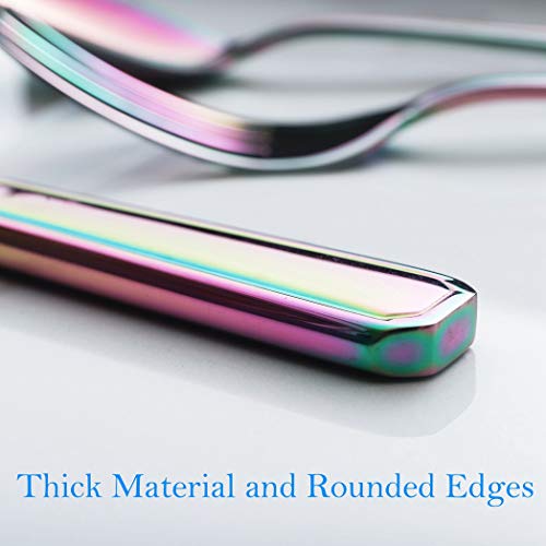 Rainbow Dinner Knife Set 6 Piece Stainless Steel Cutlery Table Knives Heavy Weight Sturdy Thick Forged Handle Silverware Flatware Eating Utensils Colourful 9.2 Inch Dishwasher Safe