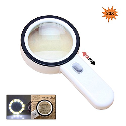 LOUTOC 20X Magnifying Glass with Light, Handheld LED Lighted Magnifying Glasses Reading Loupe