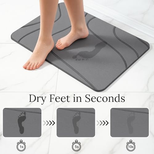 Euqvunn Alfombrilla de Baño de Piedra 60 x 39 cm 2 Unids – Secado Rápido, Antideslizante, Absorbente, Resistente a la Humedad, de Tierra de Diatomeas para Cocina, Bañera y Salida de la Ducha – Gris