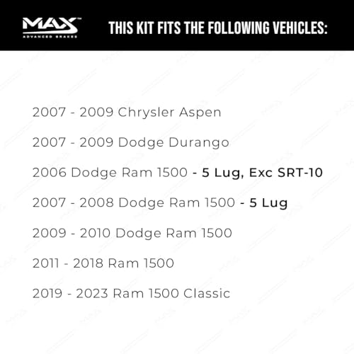 MAX Advanced Brakes - Brake Kit For 2006-2018 Dodge Ram 1500, 2019-2023 Ram 1500 Classic| Carbon Ceramic Brake and Rotor Kit Front and Rear| OE Replacement Brake Rotors