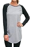 Halife Women's Round Neck Raglan Sleeve Long T-shirt Tunics Tops