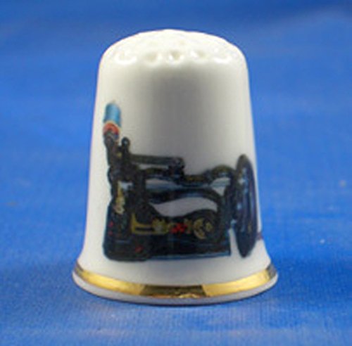 Porcelain China Thimble -- Rare Antique Sewing Machine