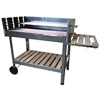 Grillwagen silber XL Edelstahl Grillmobil Garten ✔ Rollen ✔ Seitentisch rechts ✔ eckig ✔ rollbar ✔ stehend grillen ✔ Grillen mit Holzkohle ✔ mit Station ✔ mit Rädern 