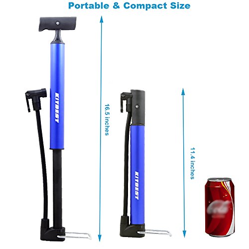 Bike Floor Pump & Glueless Puncture Kit, Portable Mini Bicycle Tire Air Pump with Reversible Presta to Schrader Valves Pump Head for BMX, Mountain, Road, Hybrid Bike & Sports Ball - Blue