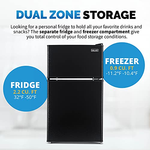 Newair 3.1 Cu.Ft Black Mini Fridge with Freezer, 2.2 Cu.Ft Fridge, 0.9