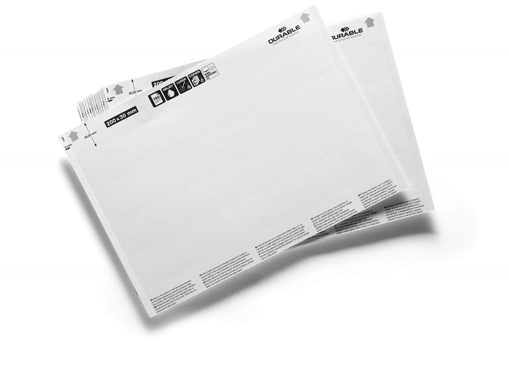 Durable Insertable Labels Label Refill White, for articles in 200 x 30 mm Format, 80 Labels, e.g. SCANFIX, C-ProFile or LABELFIX