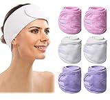 6 Count Spa Facial Headband, Makeup Headband Elastic Terry Cloth Spa Headband Stretch Towel Washable Headband for Washing Face, 3 Colors