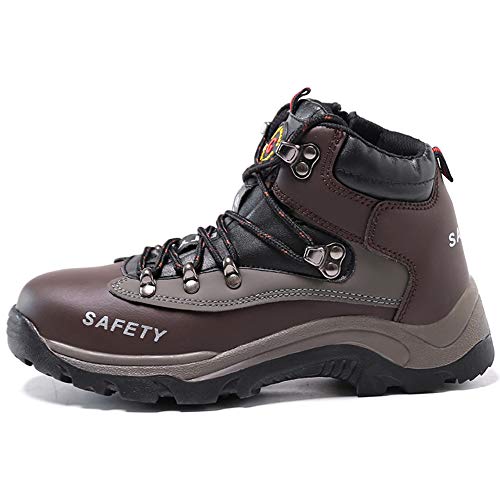 SUADEX Winter Safety Work Boots, Waterproof Steel Toe Cap Fur Lined Shoes, Industrial and Construction Hiking Sneakers, Brown 40 - Thumbnail 2