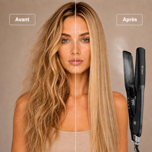 Golden Goods Pro Black Hair Straightener, Powerful Steam Straightener, Curling Iron 10 Temperature Settings up to 230ºC, All Hair Types Ceramic and Ionic, Hair Straightener