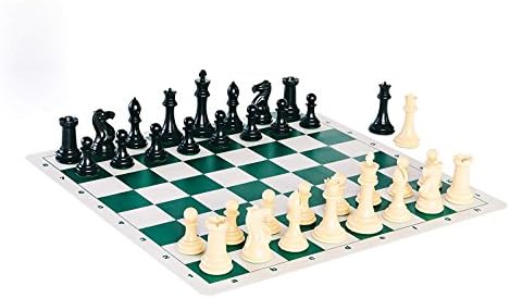 Chessbuzz Quadruple Weight Tournament Professional Chess Game Set - Chess Board Game with Natural Chess Pieces, Green Vinyl Board