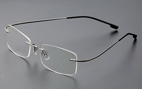 Agstum Mens Womens Titanium Alloy Flexible Rimless Frame Prescription Eyeglasses 51mm (Silver, 51mm)