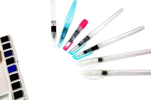 OOKU Watercolor Brush Pens 7 Piece Set - 5 Multi Purpose Watercolor Brush pens - Bonus Pen Brushes Holder Pouch, Artist Grade Watercolor Brushes for Water Color Painting & Lettering