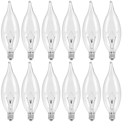 COLWATT 12-Pack Chandelier Light Bulbs 40 Watt E12 Candelabra Decorative Clear Candle Bulb for Ceiling Fan CA10 Warm Light 2500K Dimmable