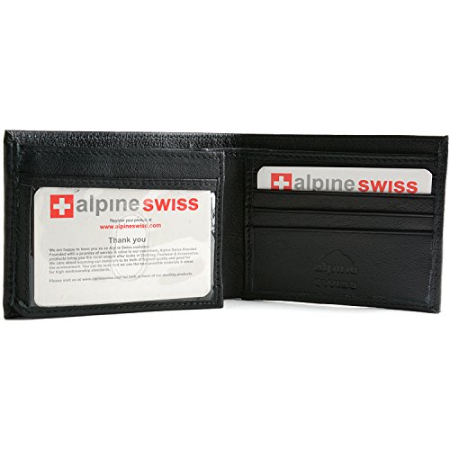Alpine Swiss Men's Genuine Leather Wallet Slim Flip-out Bifold Black